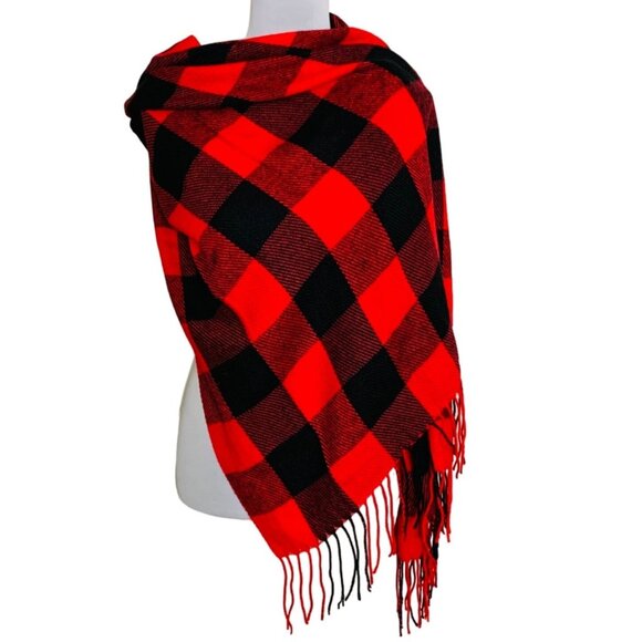 Oversized Tartan Buffalo Plaid Scarf Wrap Shawl Fringe Winter Weather Checked - Picture 1 of 7